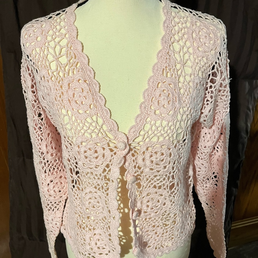 26 International Light Pink Crochet Cardigan
